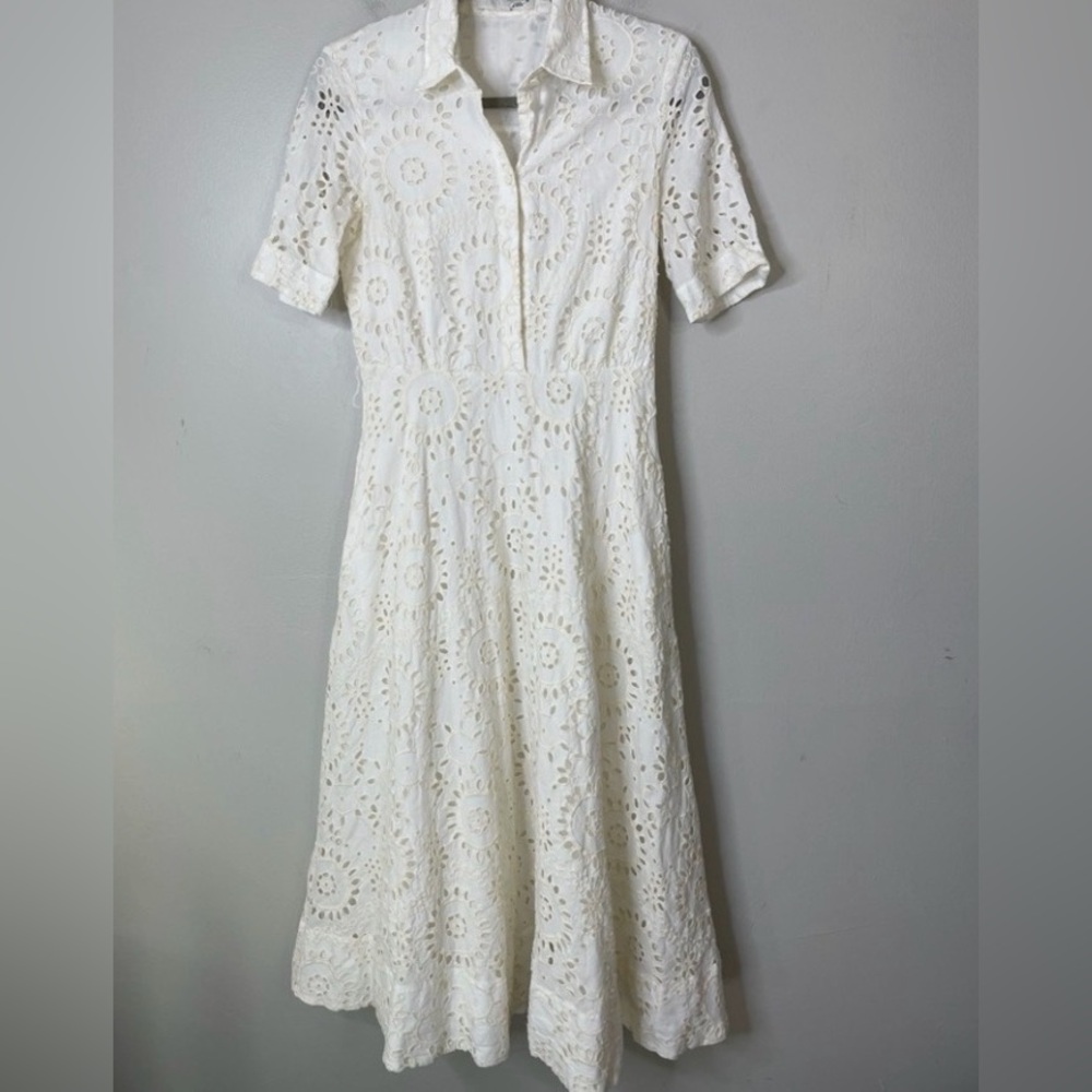Zara White Eyelet Tie-Waist Shirt Dress - Picture 4 of 6